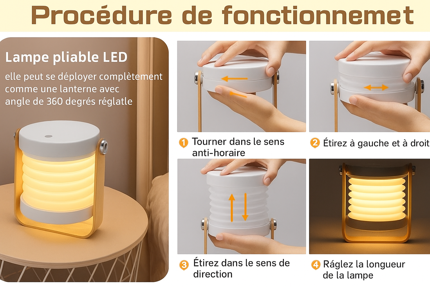 💡 Lampe LED pliante design nordique – Tactile, rechargeable et multifonction