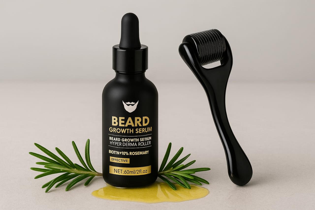 Sérum de Croissance pour Barbe + Derma Roller – Boostez votre barbe naturellement