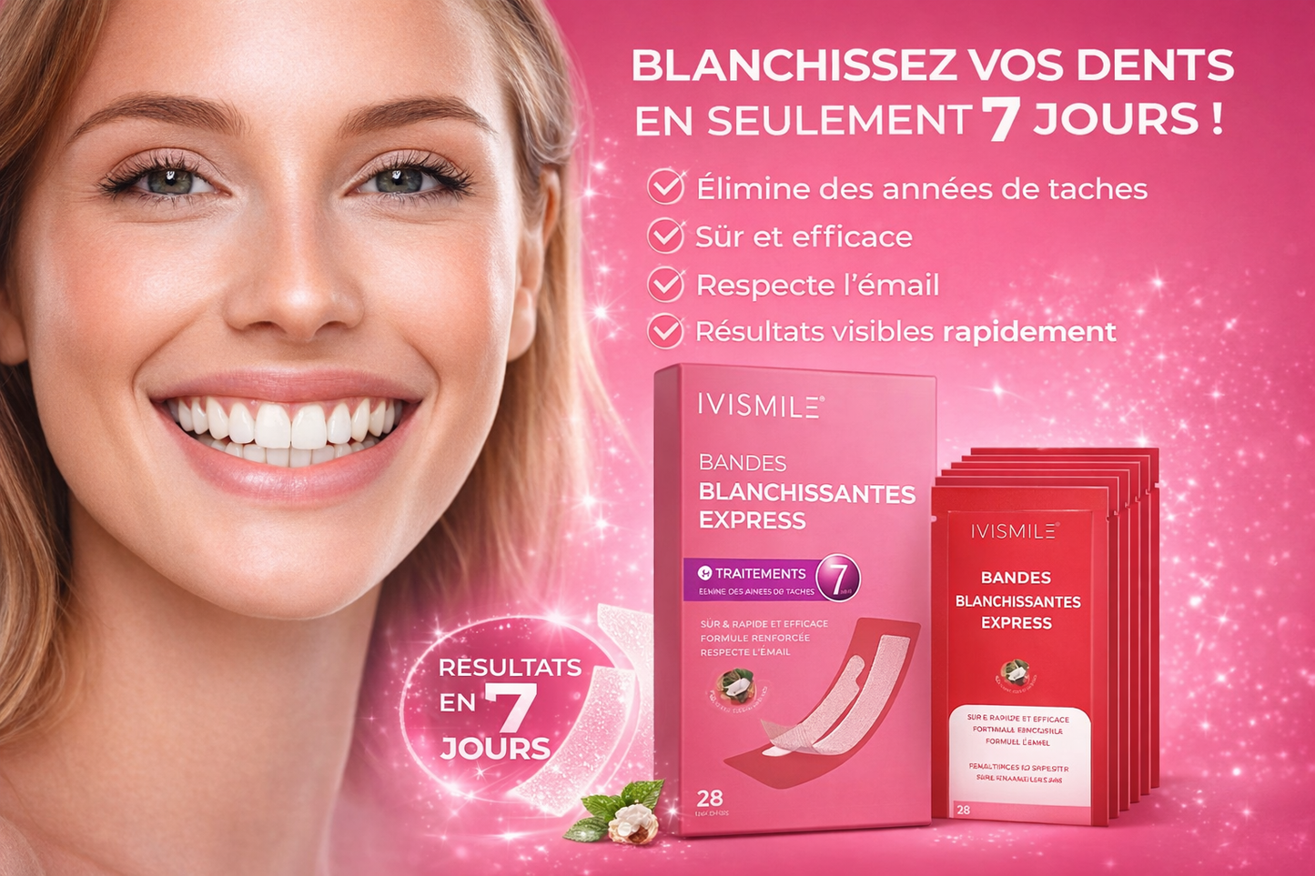IVISMILE Express Teeth Whitening Strips – Blanchiment Dentaire Pro à Domicile