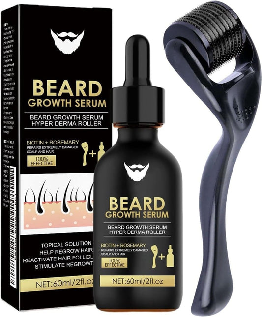 Sérum de Croissance pour Barbe + Derma Roller – Boostez votre barbe naturellement